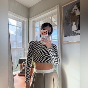 Stylish Black and White Checkered Crop Top